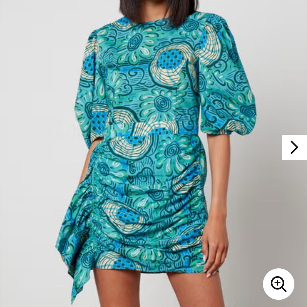 RHODE Asymmetrical Dress in Blue and Green Pattern